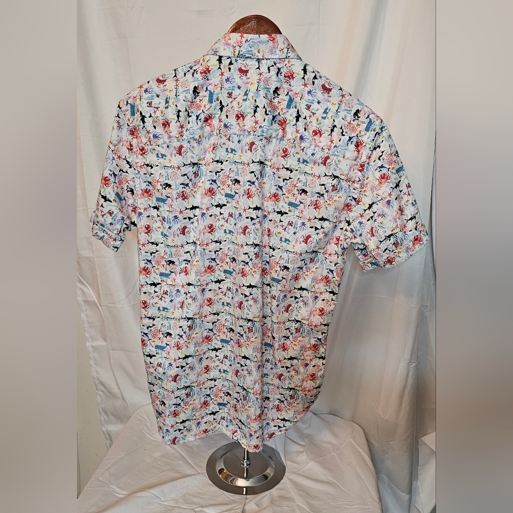 Luchiano Visconti Men’s Short Sleeve Button-Up Shirt Coral Reef Marine Print - Picture 2 of 5